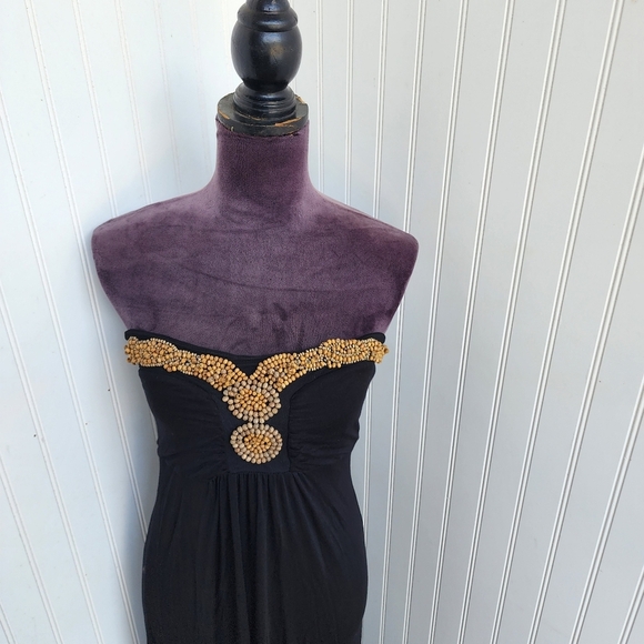 DESIGN HISTORY Womens Long BLACK Wooden BEADED  MAXI Dress Stretch Strapless S - Picture 2 of 11